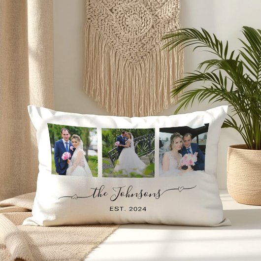 Drie trouwfoto's Hart Swash-handtekening Kussen