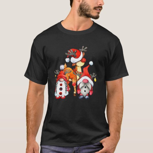 Drie Tuinkabouters Rendieren Zweedse Tomtes Scandi T-shirt (Voorkant)