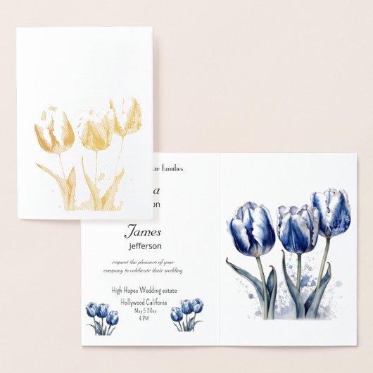 Drie tulpen, folie trouwkaart kaarten (Display)