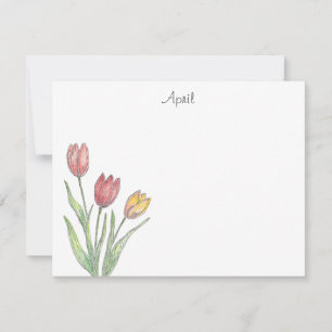 Drie tulpen gekleurd potlood, pen & inkt schets notitiekaartje