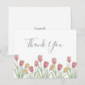 Drie tulpen gekleurd potlood, pen & inkt schetsnot bedankkaart (Voorkant / Achterkant)