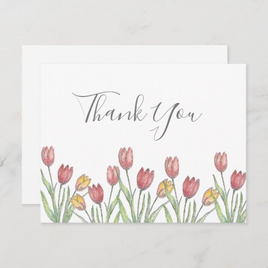 Drie tulpen gekleurd potlood, pen & inkt schetsnot bedankkaart (Voorkant / Achterkant)