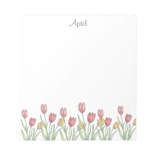 Drie tulpen gekleurd potlood, pen & inkt schetsnot notitieblok (Voorkant)