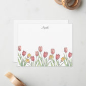 Drie tulpen gekleurd potlood, pen & inkt schetsnot notitiekaartje (Voorkant / Achterkant in situ)