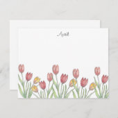 Drie tulpen gekleurd potlood, pen & inkt schetsnot notitiekaartje (Voorkant / Achterkant)