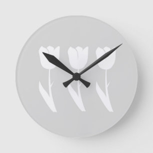 Drie Tulpen in grijs en wit Ronde Klok