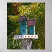 Drie Turquoise Birdhouses Poster (Voorkant)
