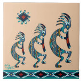 Drie Turquoise Kokopelli-keramische tegel Tegeltje (Voorkant)