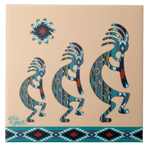 Drie Turquoise Kokopelli-keramische tegel Tegeltje