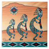 Drie Turquoise Kokopelli-keramische tegel Tegeltje (Voorkant)