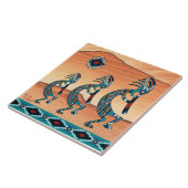 Drie Turquoise Kokopelli-keramische tegel Tegeltje (Zijkant)
