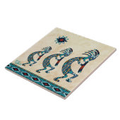 Drie Turquoise Kokopelli-keramische Tegel Tegeltje (Zijkant)