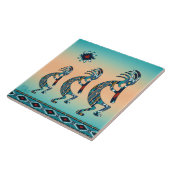Drie Turquoise Kokopelli-keramische tegel Tegeltje (Zijkant)