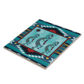 Drie Turquoise Kokopelli-keramische tegel Tegeltje (Zijkant)