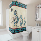 Drie Turquoise Kokopelli Shower Curtain Douchegordijn (In situ)