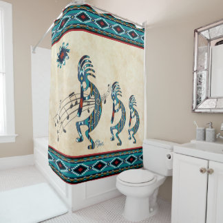 Drie Turquoise Kokopelli Shower Curtain Douchegordijn