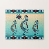 Drie Turquoise Southwest Kokopelli Jigzaag Puzzle Legpuzzel (Horizontaal)