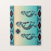 Drie Turquoise Southwest Kokopelli Jigzaag Puzzle Legpuzzel (Verticaal)