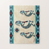 Drie Turquoise Southwest Kokopelli Jigzaag Puzzle Legpuzzel (Verticaal)