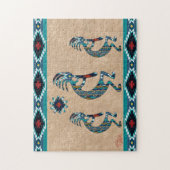 Drie Turquoise Southwest Kokopelli Jigzaag Puzzle Legpuzzel (Verticaal)