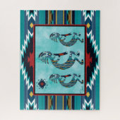 Drie Turquoise Southwest Kokopelli Jigzaag Puzzle Legpuzzel (Verticaal)