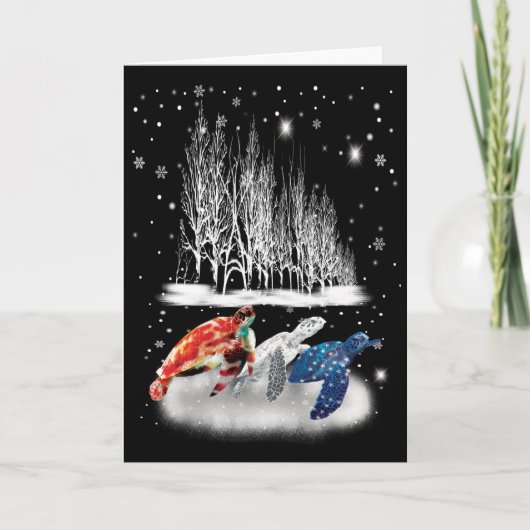 Drie Turtle Amerikaanse T-shirt Sneeuwvlok Kerstmi Kaart (Voorkant)