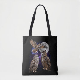 Drie Uil Maan Stelsel Retro Grafisch Tote Bag