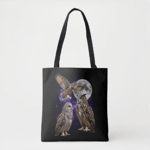 Drie Uil Maan Stelsel Retro Grafisch Tote Bag