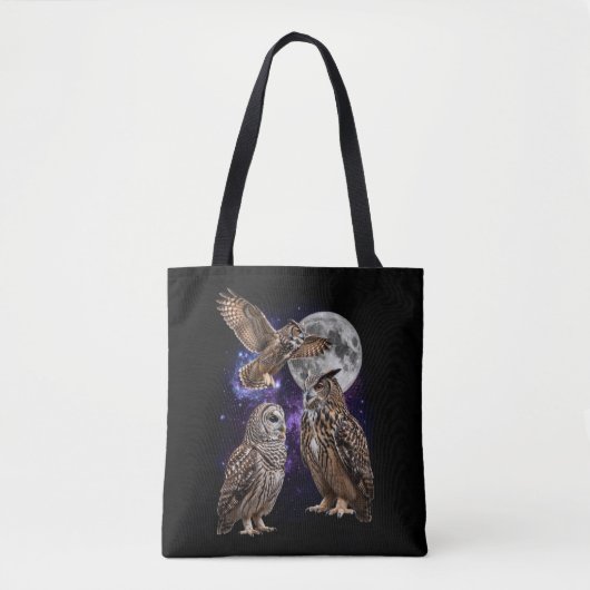 Drie Uil Maan Stelsel Retro Grafisch Tote Bag (Voorkant)