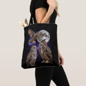 Drie Uil Maan Stelsel Retro Grafisch Tote Bag (Dichtbij)