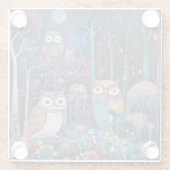 Drie uilen onder de volle maan glazen onderzetter (Achterkant)