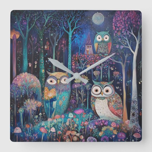 Drie uilen onder de volle maan vierkante klok (Voorkant)