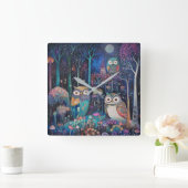 Drie uilen onder de volle maan vierkante klok (Huis)