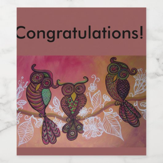 Drie uilen roze wijn label wijn etiket (Enkel label)