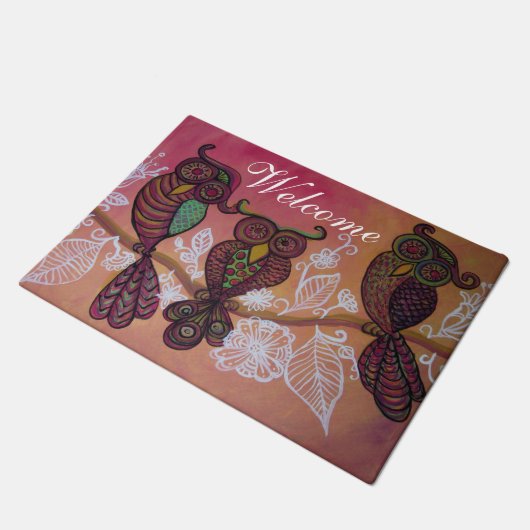 drie uilen verwelkomen mat (Schuin)