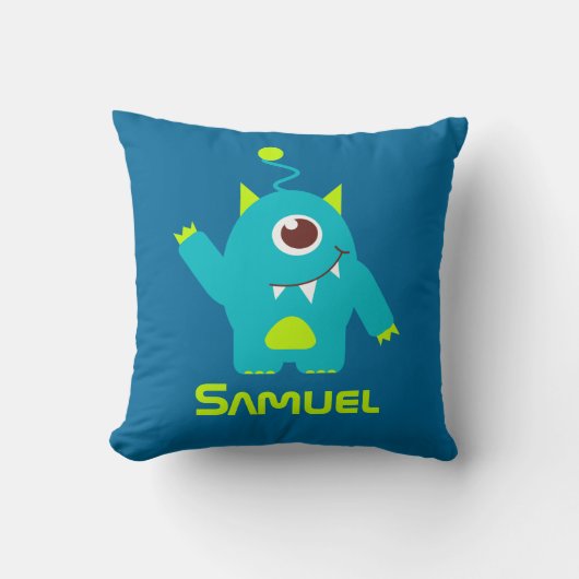 Drie uitheemse blauwe en groene kinder naamkussen kussen (Voorkant)