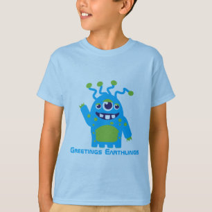 Drie uitheemse blauwe en groene kinder T-shirts me