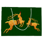 Drie uitlooprendiertjes op Green Damask Groot Cadeauzakje (Achterkant)