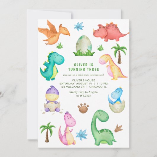 Drie uitnodiging van Dinosaur Birthday (Voorkant)