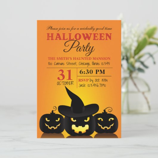 Drie uitnodigingen van de Partij van de Pumpkins H (Staand voorkant)