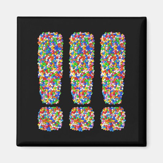 Drie uitroeptekens Candy Regenboog Strooisel Magneet (Voorkant)