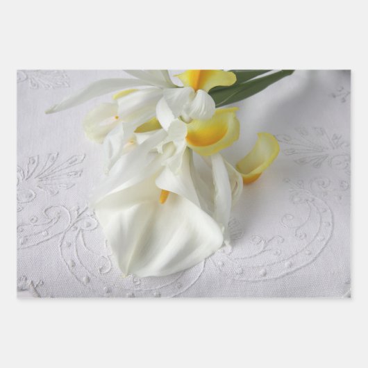 Drie uitzichten witte calla lilies inpakpapier vel (Voorkant 2)