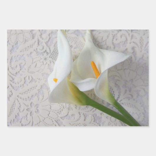 Drie uitzichten witte calla lilies inpakpapier vel (Voorkant)