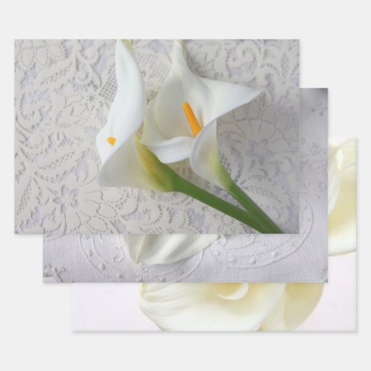 Drie uitzichten witte calla lilies inpakpapier vel (Set)