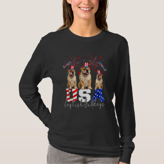 Drie Usa Bull Terriers met pet Amerikaanse vlag  T-shirt