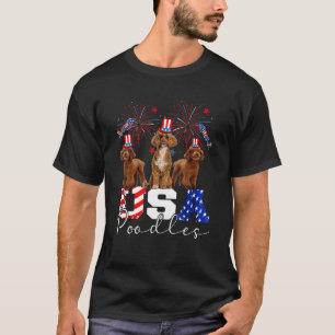 Drie USA Poodles Dog Dearing Pet American Flag Fi T-shirt