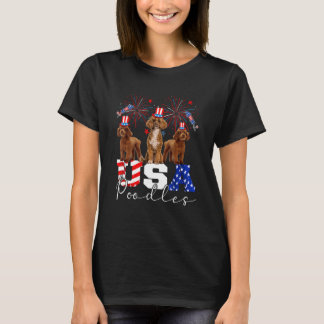 Drie USA Poodles Dog Dearing Pet American Flag Fi T-shirt