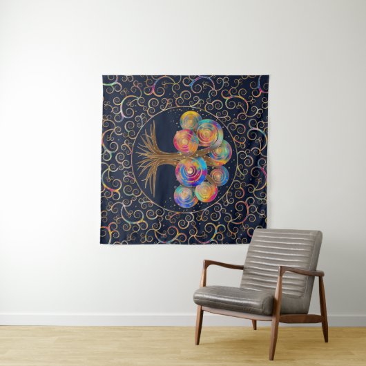 Drie van het leven - kleurrijke spiraaltakken wandkleed (In Situ (horizontaal))