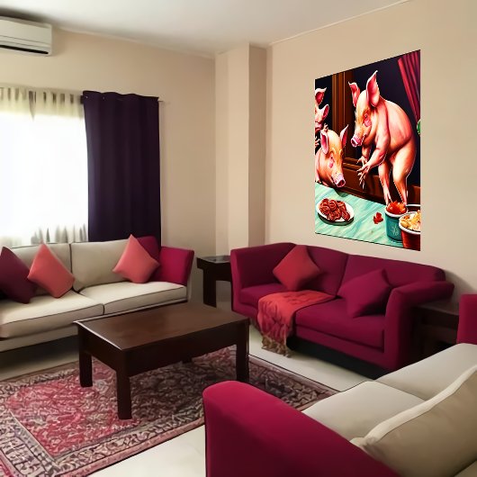 Drie varkens die bacon eten | AI Art Poster