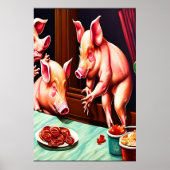 Drie varkens die bacon eten | AI Art Poster (Voorkant)